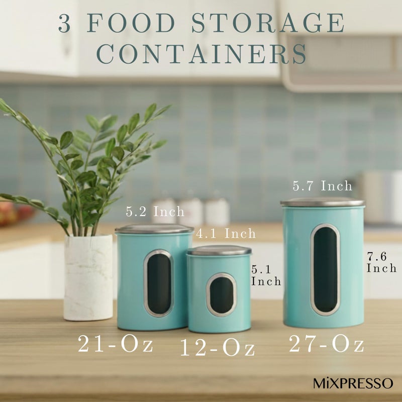 Mixpresso 3-Piece Aqua Blue Canisters Sets For The Kitchen, Airtight Canister Set With See Through Window, Storage Jars for Coffee Container, Tea Organizer & Sugar Canister, Kitchen Canisters - Image 2