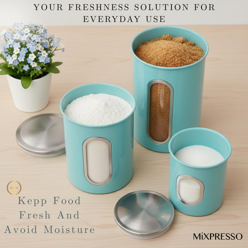 Mixpresso 3-Piece Aqua Blue Canisters Sets For The Kitchen, Airtight Canister Set With See Through Window, Storage Jars for Coffee Container, Tea Organizer & Sugar Canister, Kitchen Canisters - Image 5