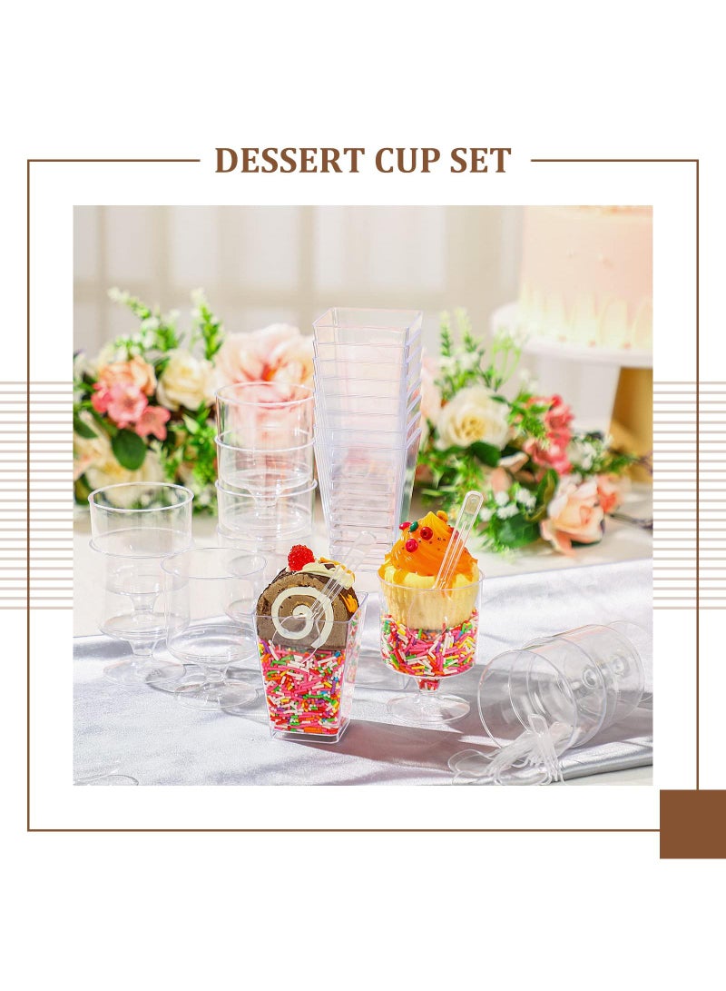 Sweet seven أكواب حلوى مصغرة متعددة الاستخدامات سعة 5 أونص مع ملاعق - عبوة 100 كوب بلاستيكي شفاف للمقبلات للحفلات والحلويات وأكواب جوبليه وأكواب بارفيه مربعة - Image 4