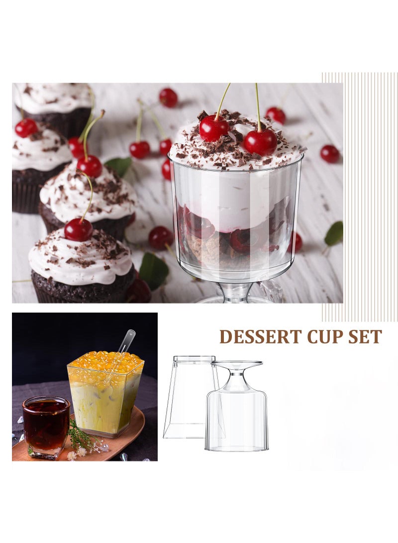 Sweet seven أكواب حلوى مصغرة متعددة الاستخدامات سعة 5 أونص مع ملاعق - عبوة 100 كوب بلاستيكي شفاف للمقبلات للحفلات والحلويات وأكواب جوبليه وأكواب بارفيه مربعة - Image 2