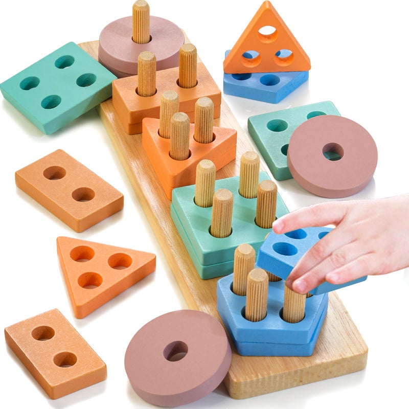 Wooden Sorting and Stacking Toys, Color Recognition Shape Sorter Montessori Toy