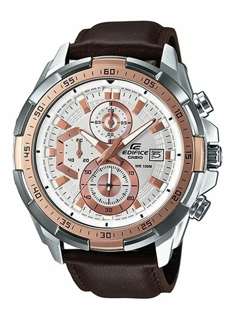 كاسيو Edifice Chronograph Men’s Watch EFR-539L-7AVUDF, 49.5 mm White 3D Dial, Stainless Steel Case, Brown Leather Strap, 100 m WR - Image 4
