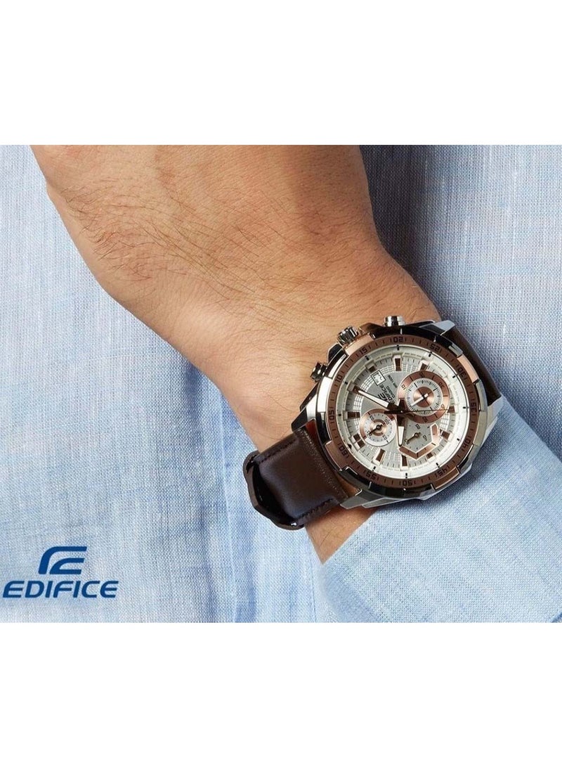 كاسيو Edifice Chronograph Men’s Watch EFR-539L-7AVUDF, 49.5 mm White 3D Dial, Stainless Steel Case, Brown Leather Strap, 100 m WR - Image 3