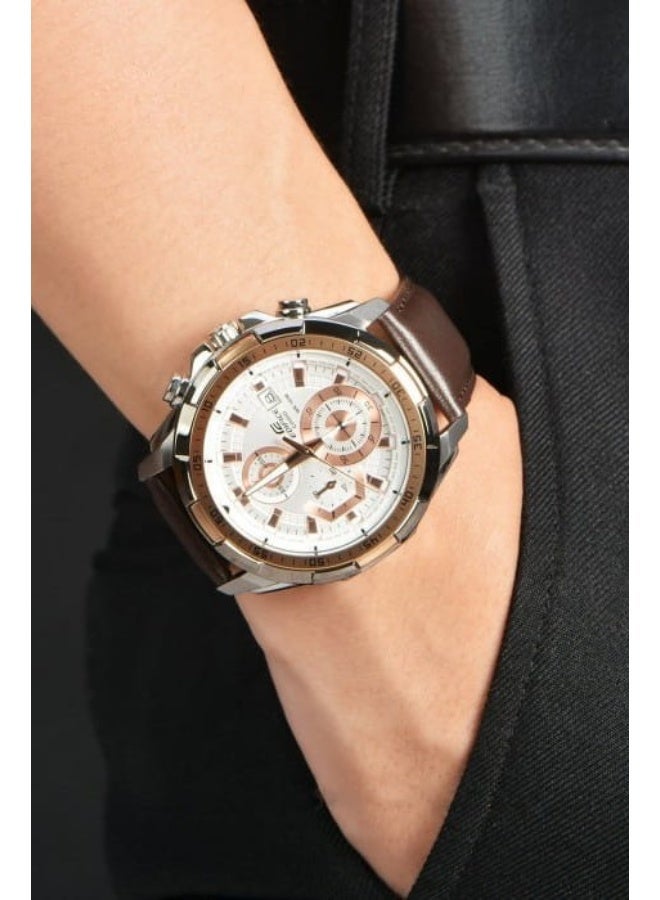 كاسيو Edifice Chronograph Men’s Watch EFR-539L-7AVUDF, 49.5 mm White 3D Dial, Stainless Steel Case, Brown Leather Strap, 100 m WR - Image 1