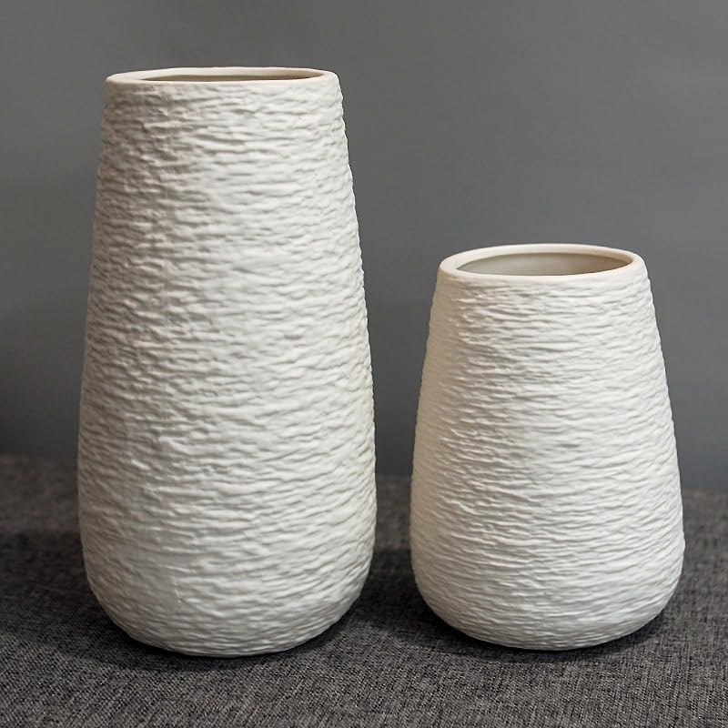 LIFFY Ceramic Flower Vase Set of 2, Home Decor Simple Modern Stereo Grain Table Decorative Vases for Dinning Room, Living Room, Bathroom, Office, Coffee Desk, Fireplace, Gift for Mother, Wife - Image 2