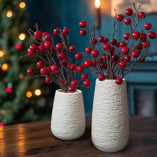 LIFFY Ceramic Flower Vase Set of 2, Home Decor Simple Modern Stereo Grain Table Decorative Vases for Dinning Room, Living Room, Bathroom, Office, Coffee Desk, Fireplace, Gift for Mother, Wife - Image 3