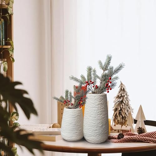LIFFY Ceramic Flower Vase Set of 2, Home Decor Simple Modern Stereo Grain Table Decorative Vases for Dinning Room, Living Room, Bathroom, Office, Coffee Desk, Fireplace, Gift for Mother, Wife - Image 4