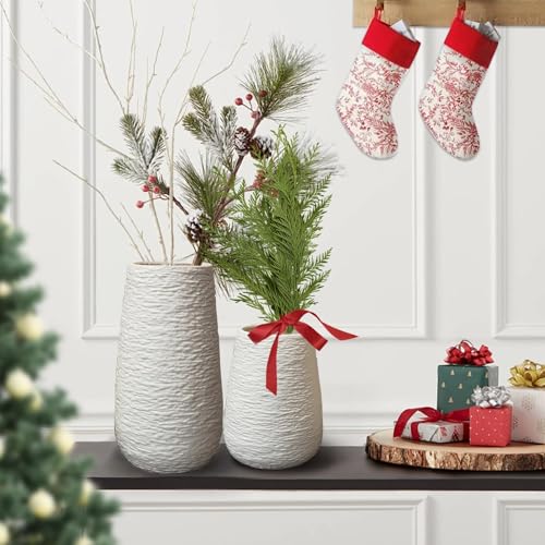 LIFFY Ceramic Flower Vase Set of 2, Home Decor Simple Modern Stereo Grain Table Decorative Vases for Dinning Room, Living Room, Bathroom, Office, Coffee Desk, Fireplace, Gift for Mother, Wife - Image 5