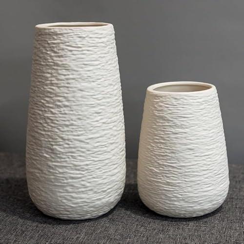LIFFY Ceramic Flower Vase Set of 2, Home Decor Simple Modern Stereo Grain Table Decorative Vases for Dinning Room, Living Room, Bathroom, Office, Coffee Desk, Fireplace, Gift for Mother, Wife - Image 1