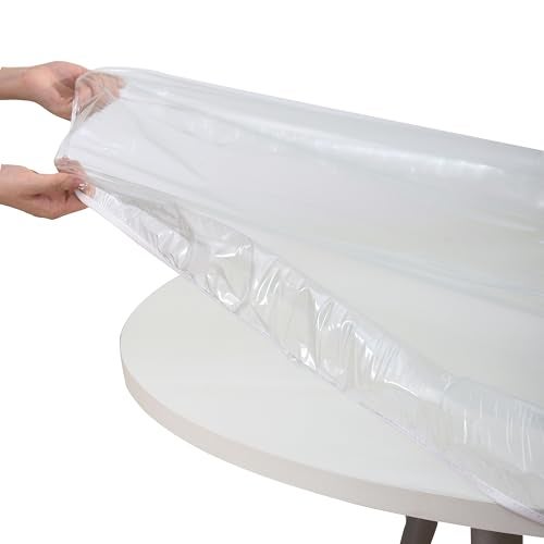Walrus Clear Round Vinyl Fitted Tablecloth Waterproof Oilcloth Heavy Duty Elasticized Table Cover Elastic Edge Design Plastic Tablecloth Protector for Round Table - Image 3