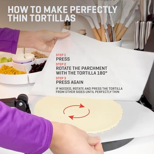 Uno Casa Cast Iron Tortilla Press 8 Inch - Tortilla Maker Press, Pre-Seasoned Roti Maker with 100 Pcs Parchment Paper - Heavy Duty Quesadilla Maker for Homemade Flatbreads, Rotis, Empanadas - Image 5