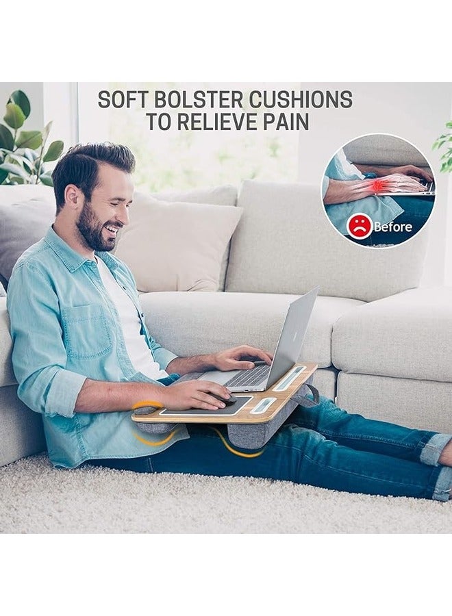 Kimaya Laptop Tray with Pillow, Compact Computer Desk, Mouse Pad and Wrist Rest for Notebook up to 17 Inch with MacBook, Laptop Stand with Tablet, Pen and Mobile Holder - Image 3