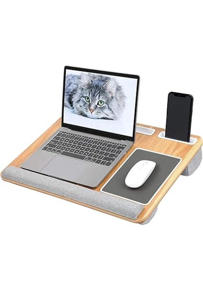 Kimaya Laptop Tray with Pillow, Compact Computer Desk, Mouse Pad and Wrist Rest for Notebook up to 17 Inch with MacBook, Laptop Stand with Tablet, Pen and Mobile Holder - Image 2