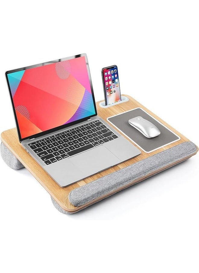 Laptop Tray with Pillow, Compact Computer Desk, Mouse Pad and Wrist Rest for Notebook up to 17 Inch with MacBook, Laptop Stand with Tablet, Pen and Mobile Holder