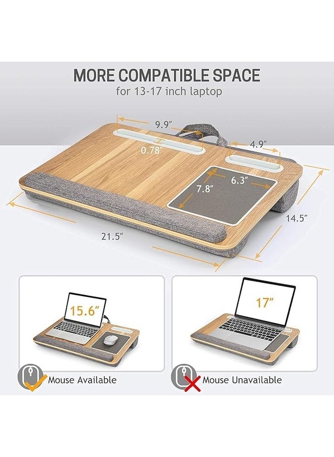 Laptop Tray with Pillow, Compact Computer Desk, Mouse Pad and Wrist Rest for Notebook up to 17 Inch with MacBook, Laptop Stand with Tablet, Pen and Mobile Holder