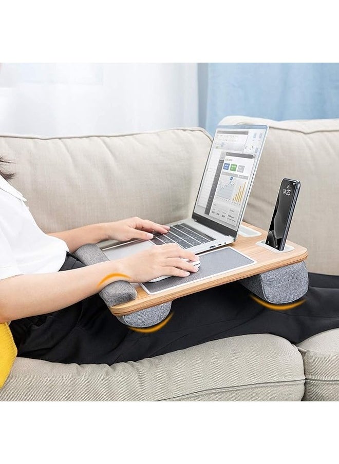 Laptop Tray with Pillow, Compact Computer Desk, Mouse Pad and Wrist Rest for Notebook up to 17 Inch with MacBook, Laptop Stand with Tablet, Pen and Mobile Holder