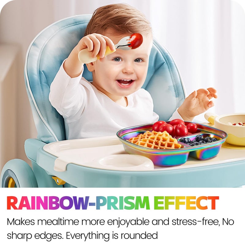 MIMORE Stainless Steel Kids Plates - 5 Pack Toddler Plates with Lids - Non Toxic & Divided - Image 5