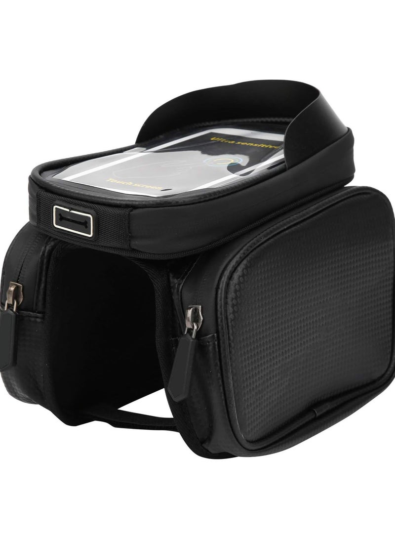GGOOT Bike Front Frame Bag, Waterproof Bicycle Storage Bag Bike Front Frame Bag Top Tube Handlebar Bag Cell Phone Holder Bag Cycling Pack Black - Image 1