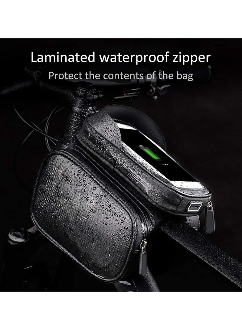 GGOOT Bike Front Frame Bag, Waterproof Bicycle Storage Bag Bike Front Frame Bag Top Tube Handlebar Bag Cell Phone Holder Bag Cycling Pack Black - Image 4