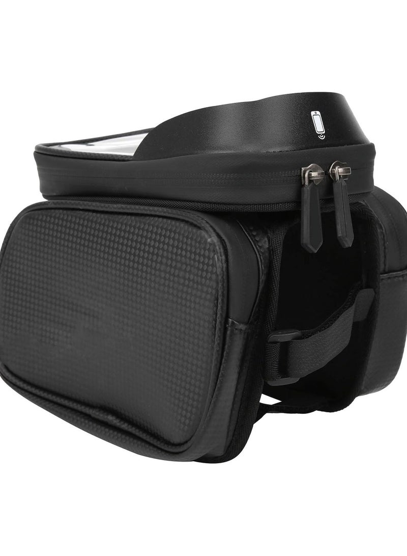 GGOOT Bike Front Frame Bag, Waterproof Bicycle Storage Bag Bike Front Frame Bag Top Tube Handlebar Bag Cell Phone Holder Bag Cycling Pack Black - Image 2
