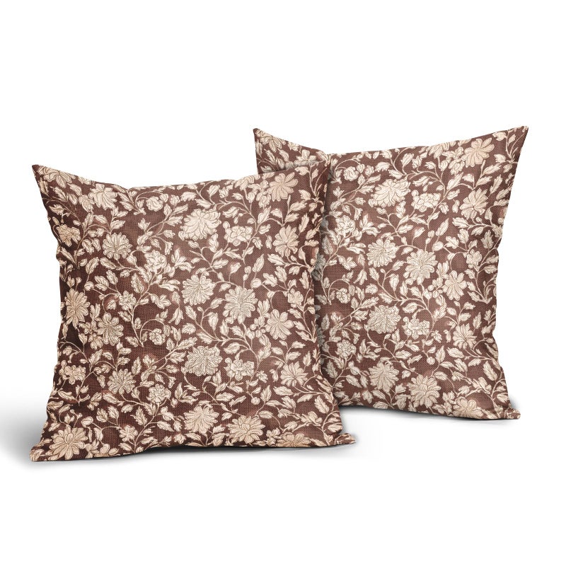 Anyako Brown Floral Pillowcase Set of 2 Brown and Cream Vintage Floral Throw Pillows Square 18x18 Inch Rustic Flowers Print Pillow Cushion Covers Farmhouse Decor for Home Living Room Bed Couch Sofa Outdoor - Image 2