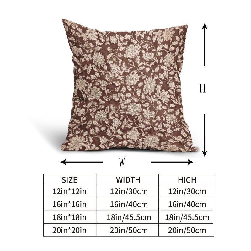 Anyako Brown Floral Pillowcase Set of 2 Brown and Cream Vintage Floral Throw Pillows Square 18x18 Inch Rustic Flowers Print Pillow Cushion Covers Farmhouse Decor for Home Living Room Bed Couch Sofa Outdoor - Image 5