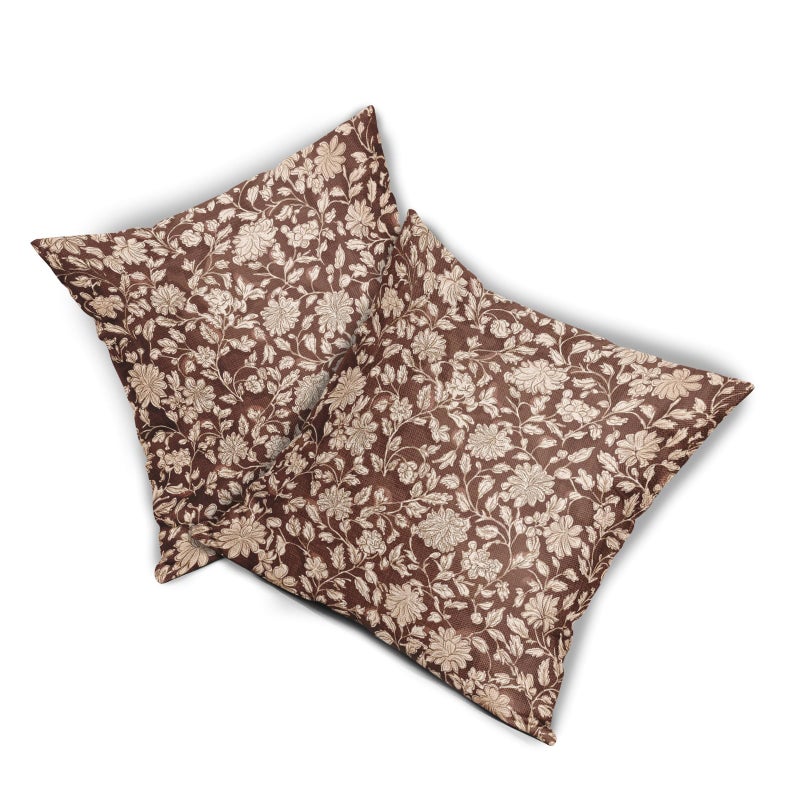Anyako Brown Floral Pillowcase Set of 2 Brown and Cream Vintage Floral Throw Pillows Square 18x18 Inch Rustic Flowers Print Pillow Cushion Covers Farmhouse Decor for Home Living Room Bed Couch Sofa Outdoor - Image 3