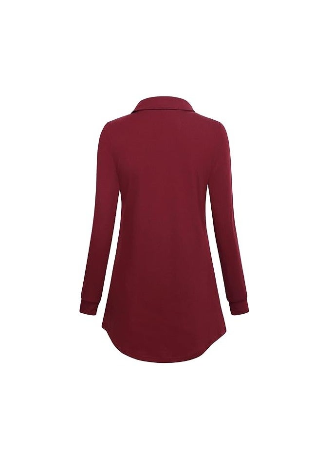 Women's Long Sleeve Button Lapel Pullover Tunic Swing Sweatshirt  - Image 5