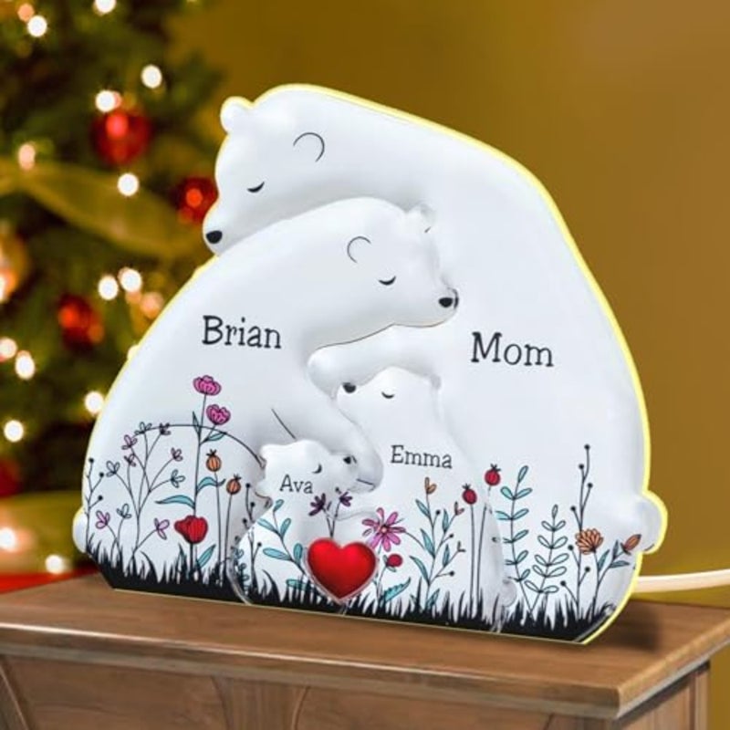 Custom Mama Bear Floral Night Light, Personalized Mothers Day Gifts, Mom Gift with Names, Mothers Day Gift for Mom Grandma, Gift from Grandkids, Mama Bear - Image 1