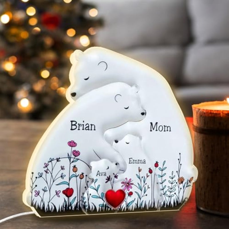 Custom Mama Bear Floral Night Light, Personalized Mothers Day Gifts, Mom Gift with Names, Mothers Day Gift for Mom Grandma, Gift from Grandkids, Mama Bear - Image 3