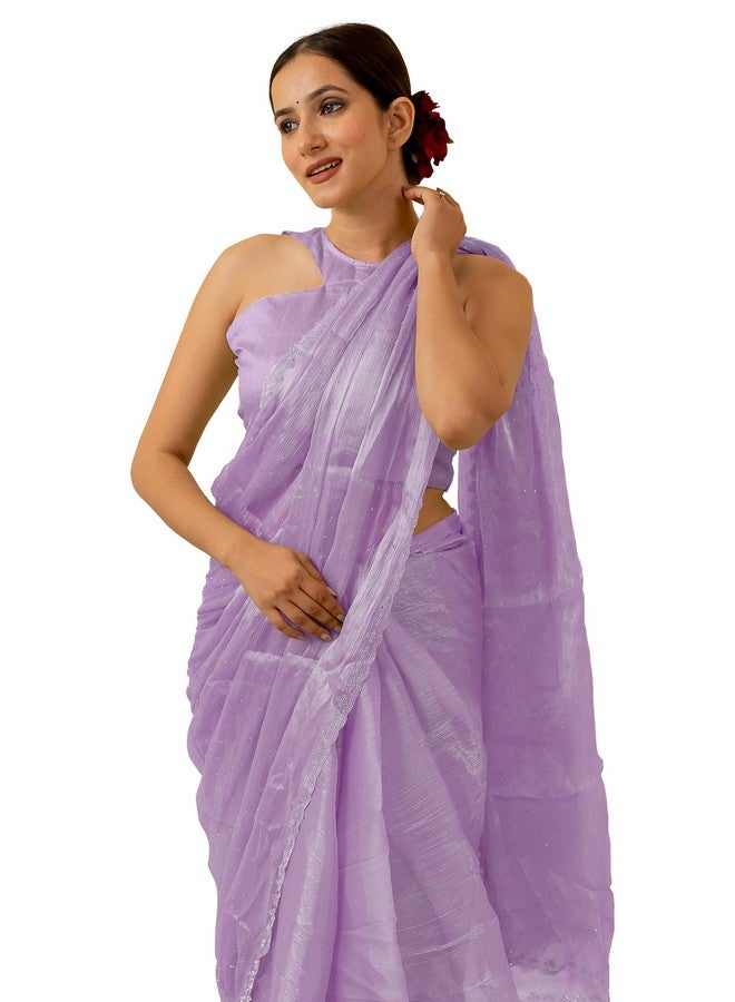 Subham Women's Organza Solid Embellished Saree with Blouse Piece (42293-Light Lavender) - Image 1