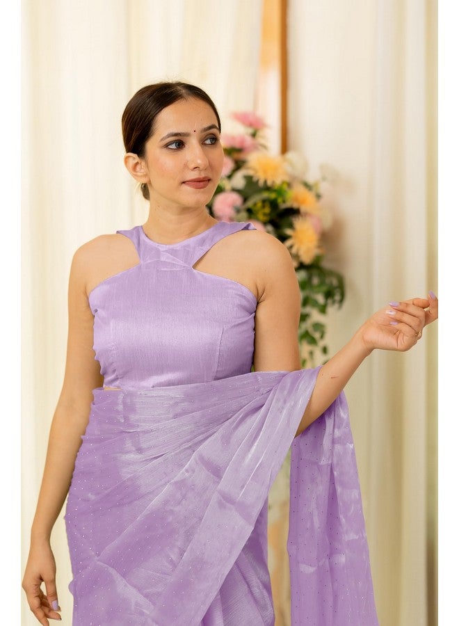 Subham Women's Organza Solid Embellished Saree with Blouse Piece (42293-Light Lavender) - Image 5