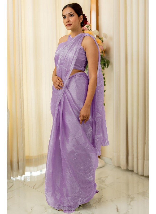 Subham Women's Organza Solid Embellished Saree with Blouse Piece (42293-Light Lavender) - Image 4