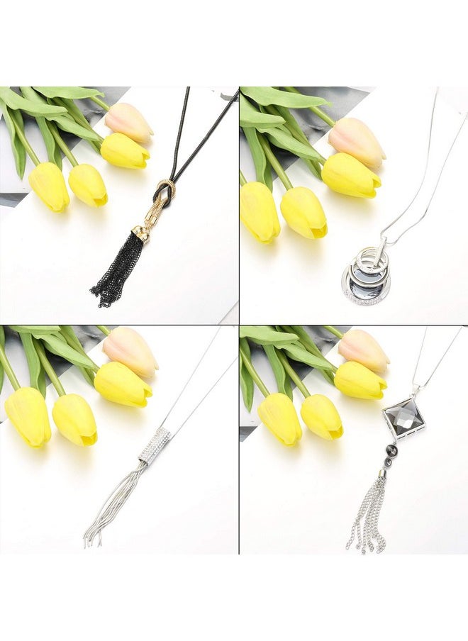 6Pcs Women Long Sweater Necklace Silver Plated Rhinestone Flower Tassel Pendant Neckace Jewelry Women Gifts - pzsku/Z993D51AA35A3CC036168Z/45/_/1735214674/eb02b1d8-8a6c-4eb3-aae0-15180f25548c