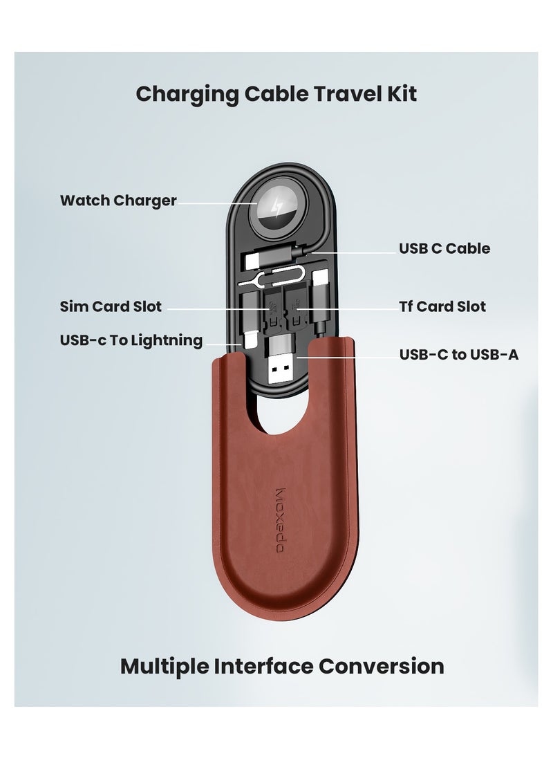 Moxedo - Moxedo Mini Charging Cable Conversion Kit, Portable Data Transfer Multi-Cable interface USB Type-C to C to USB-A to Lightning, Wireless Watch Charger, Sim/SD Card Slot, Sim Ejector Pin - Image 1