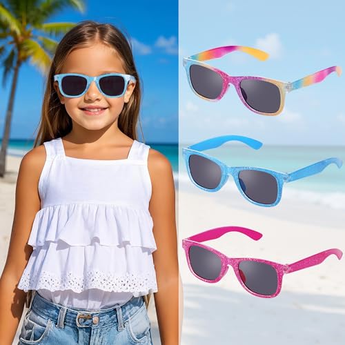 obmwang 3 Pack Kids Sunglasses Girls Princess Glitter Sunglasses for Toddler Girls Cute Glasses UV 400 Protection - Image 4
