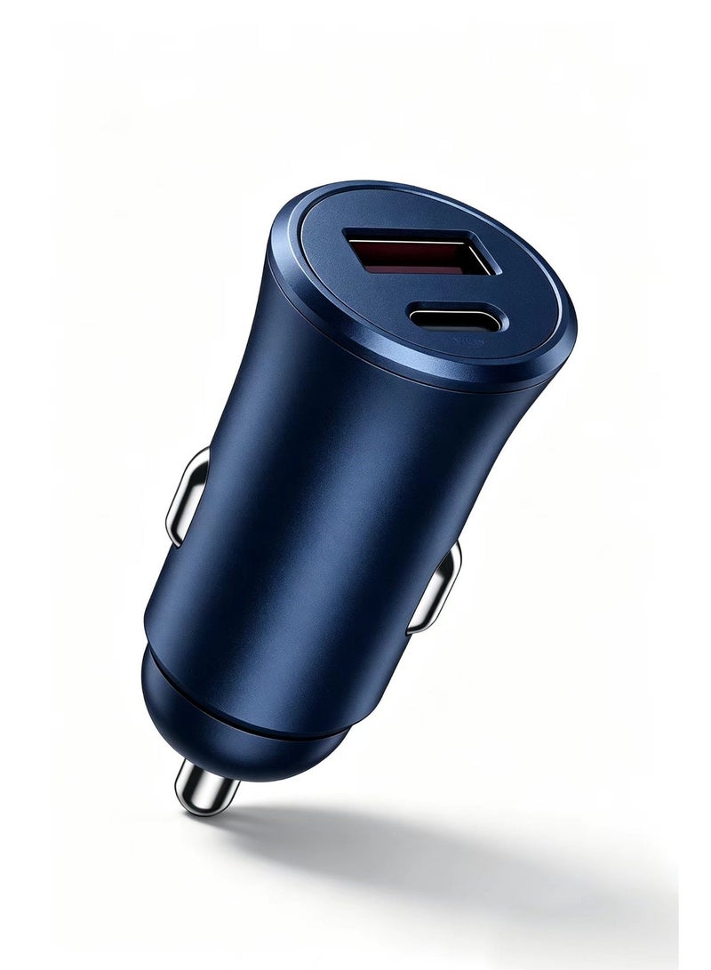 QPDA C9 PD20W Fast Car Charger, Dual Port USB & Type-C Mini Metal Car Charger Adapter for iPhone and Android - Image 1
