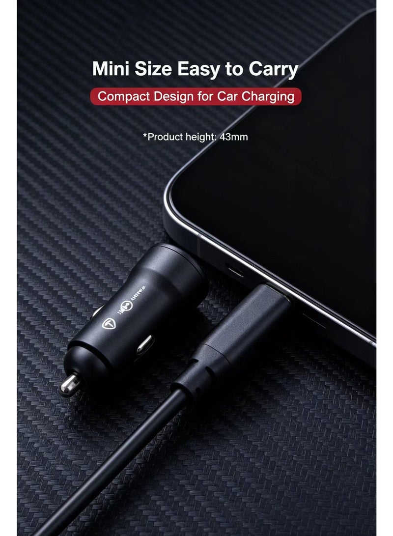 QPDA C9 PD20W Fast Car Charger, Dual Port USB & Type-C Mini Metal Car Charger Adapter for iPhone and Android - Image 3