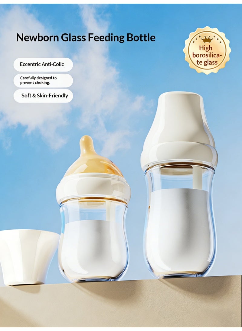 Anti-Colic Newborn Glass Feeding Bottle 240ml, BPA-Free Silicone Nipple, Wide Neck Baby Bottle for 0+ Months - Image 3