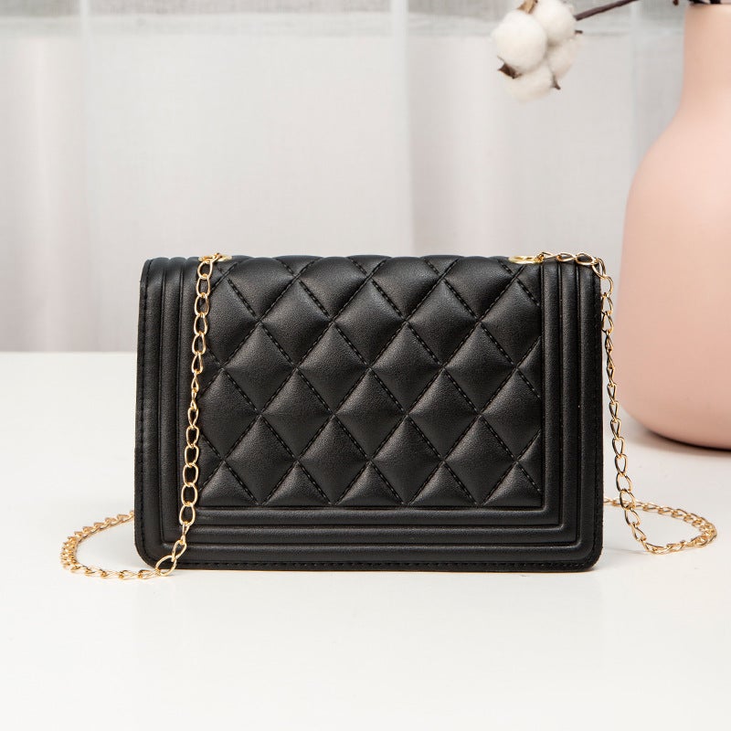 Ladies Bag 2022 New Solid Color Embroidered Lock Chain Small Square Bag Casual Mobile Phone Bag Women'S Bag - Image 1