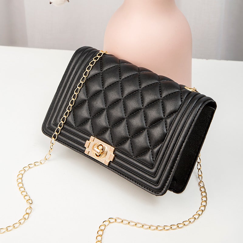 Ladies Bag 2022 New Solid Color Embroidered Lock Chain Small Square Bag Casual Mobile Phone Bag Women'S Bag - Image 3