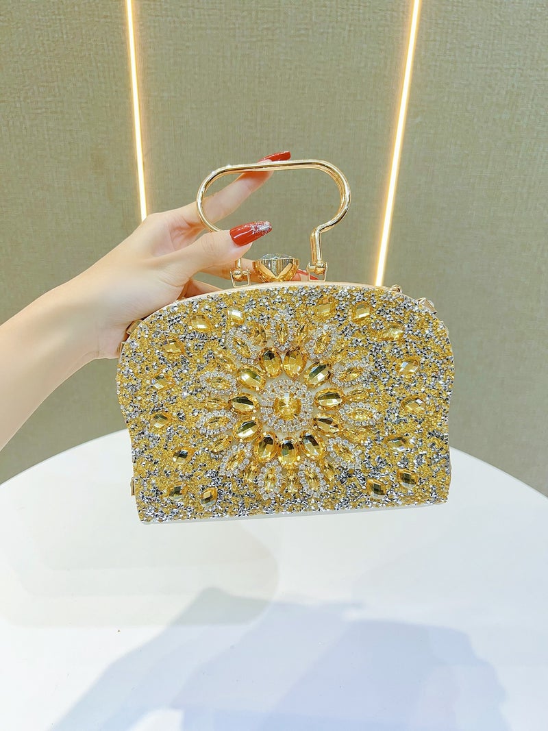 Shiny High Density Diamond-Encrusted Elegant Wedding Cheongsam Full Diamond Handbag Shoulder Crossbody Bag Dinner Bag - Image 1