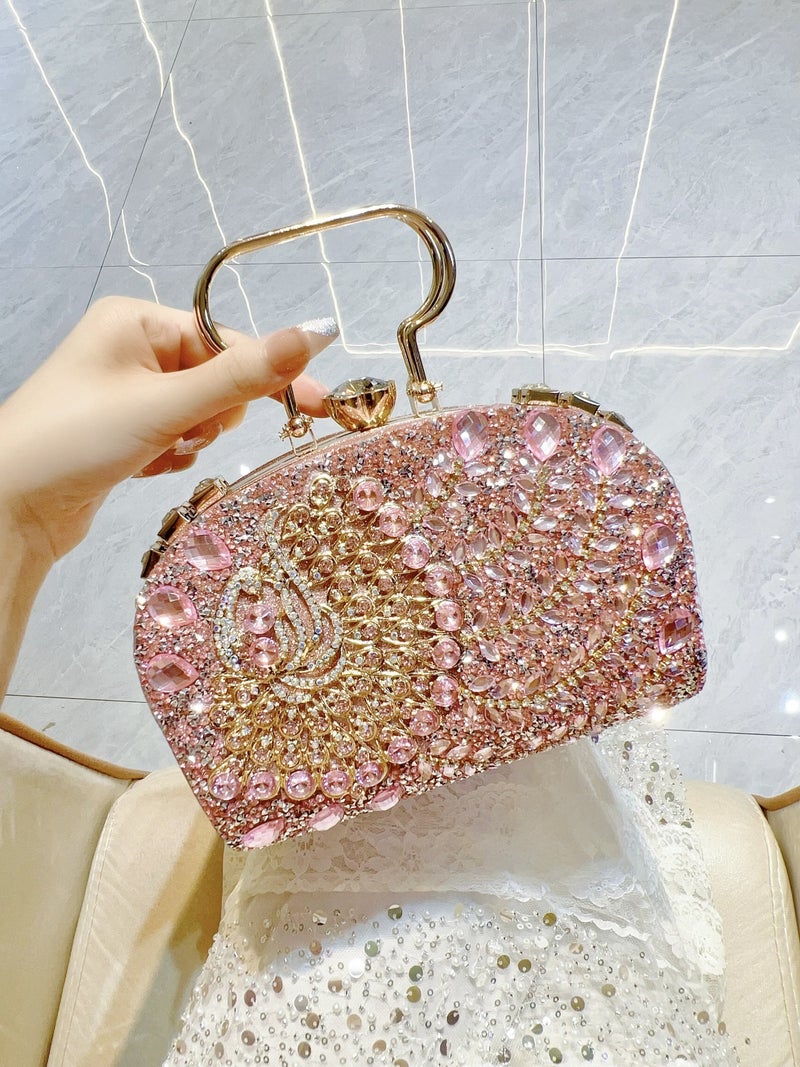 Shiny High Density Diamond-Encrusted Elegant Wedding Cheongsam Full Diamond Handbag Shoulder Crossbody Bag Dinner Bag - Image 2