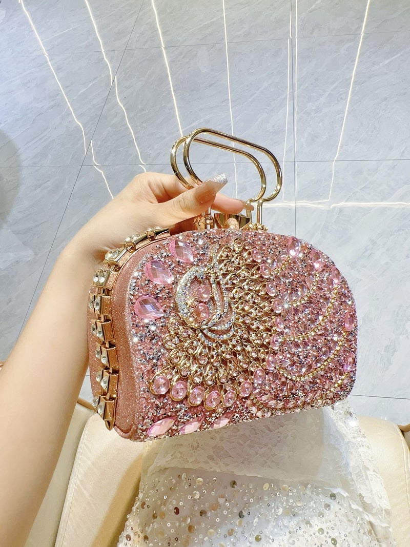 Shiny High Density Diamond-Encrusted Elegant Wedding Cheongsam Full Diamond Handbag Shoulder Crossbody Bag Dinner Bag - Image 3