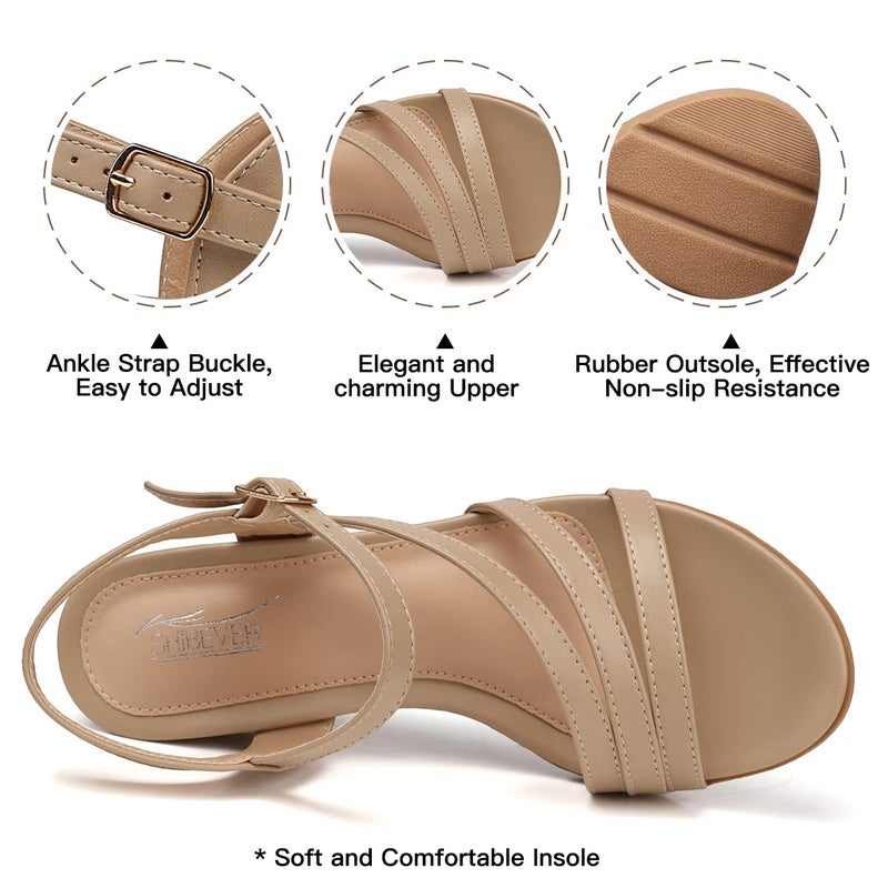 SHIBEVER Wedge Sandals for Women Dressy: Summer Low Platform Size 9 Casual Sandals - Comfortable Wedges Comfy Apricot Womens - Image 5