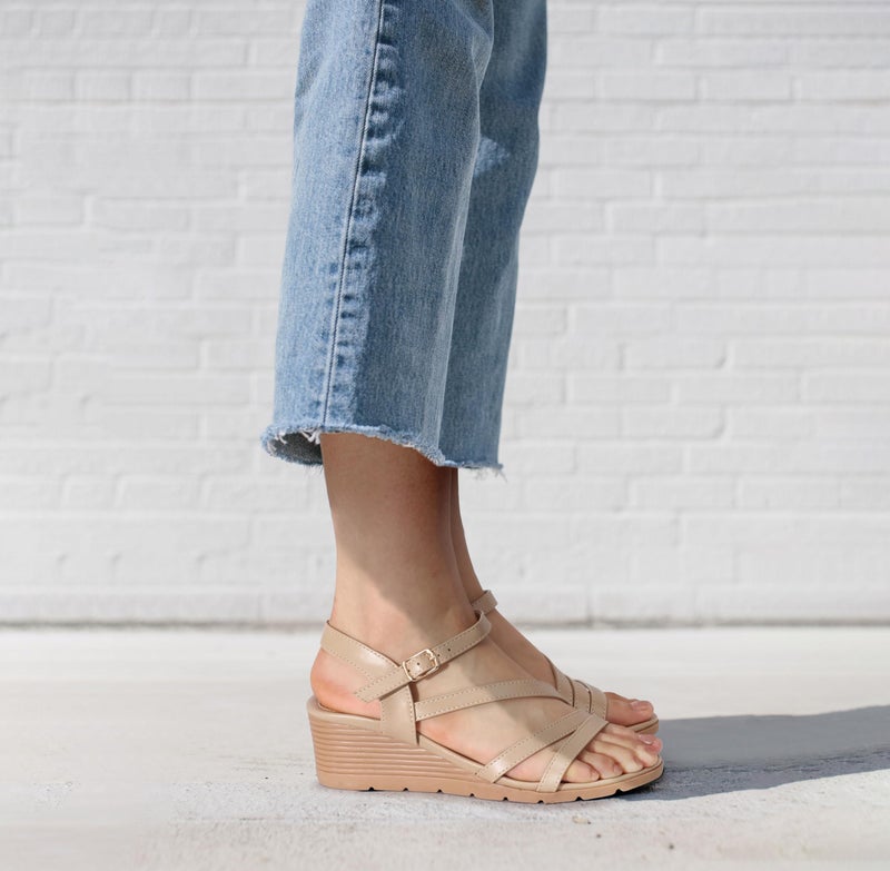 SHIBEVER Wedge Sandals for Women Dressy: Summer Low Platform Size 9 Casual Sandals - Comfortable Wedges Comfy Apricot Womens - Image 2