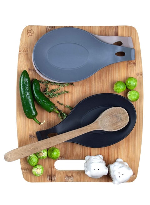 Set of 3 Silicone Modern Utensil Spoon Holders – Stylish, Heat-Resistant, Non-Slip Kitchen Tool Rest for Spoon, Ladle, and Cooking Utensils – Easy to Clean and Store
