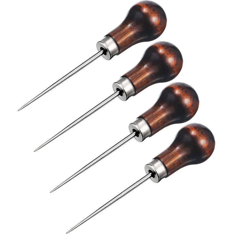 TecUnite 4 Pack Awl Tool Gourd Shape Wooden Handle Scratch Awl Tool Pin Punching for Leather Craft Cloth Pouch Hole DIY Handmade Maker Tool 