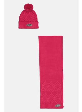 Women Embroidered Scarves With Beanie Set, Pink
