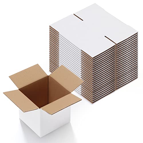 Calenzana مجموعة صناديق شحن كالنزانا 5x5x5 بوصة من 25 صندوق، صندوق كرتون مضلع أبيض للتغليف والشحن للأعمال الصغيرة - Image 1